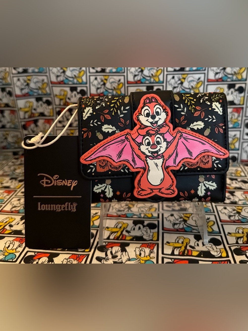 Loungefly Disney Chip and Dale Stacked Pink And Orange Bat Wallet NWT 2026